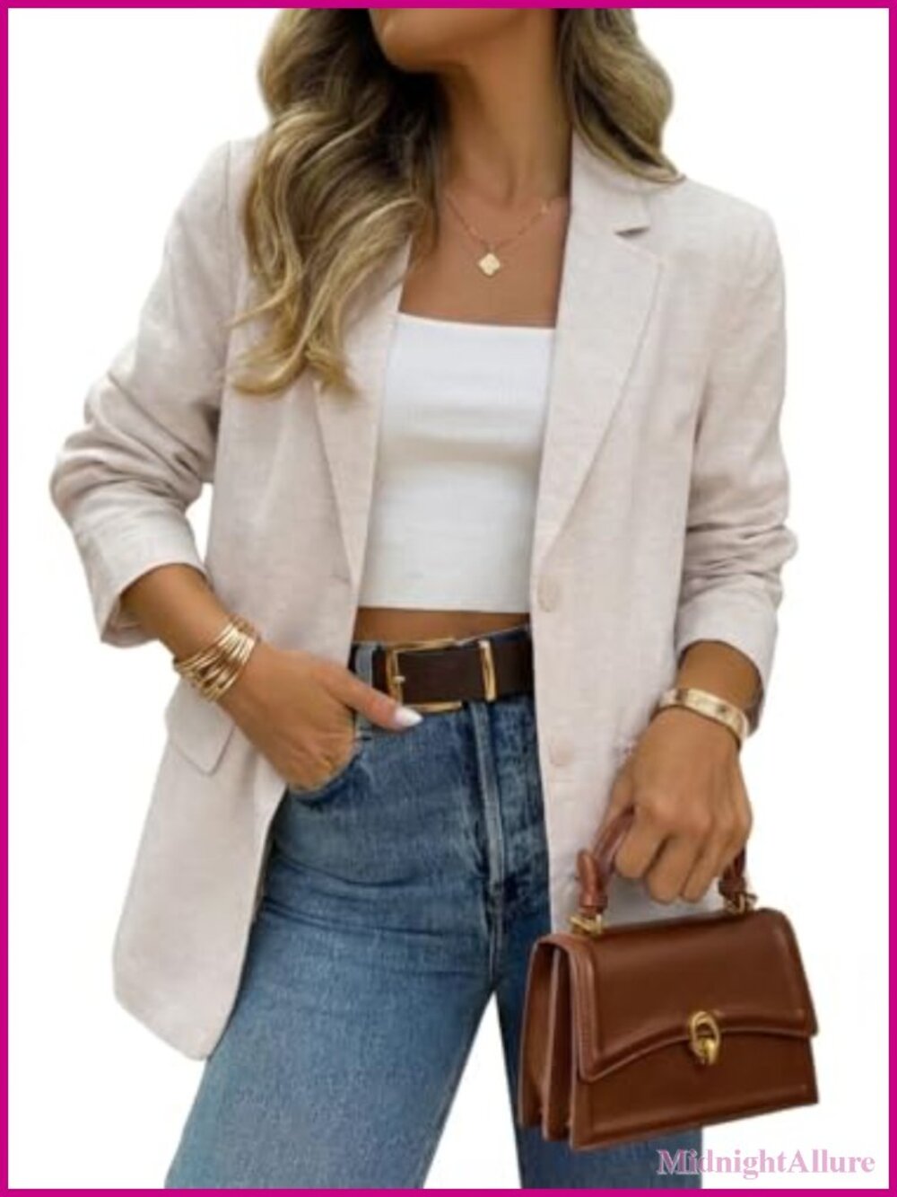 Linen Blend Long Sleeve Blazer Button Front Business Casual Jacket